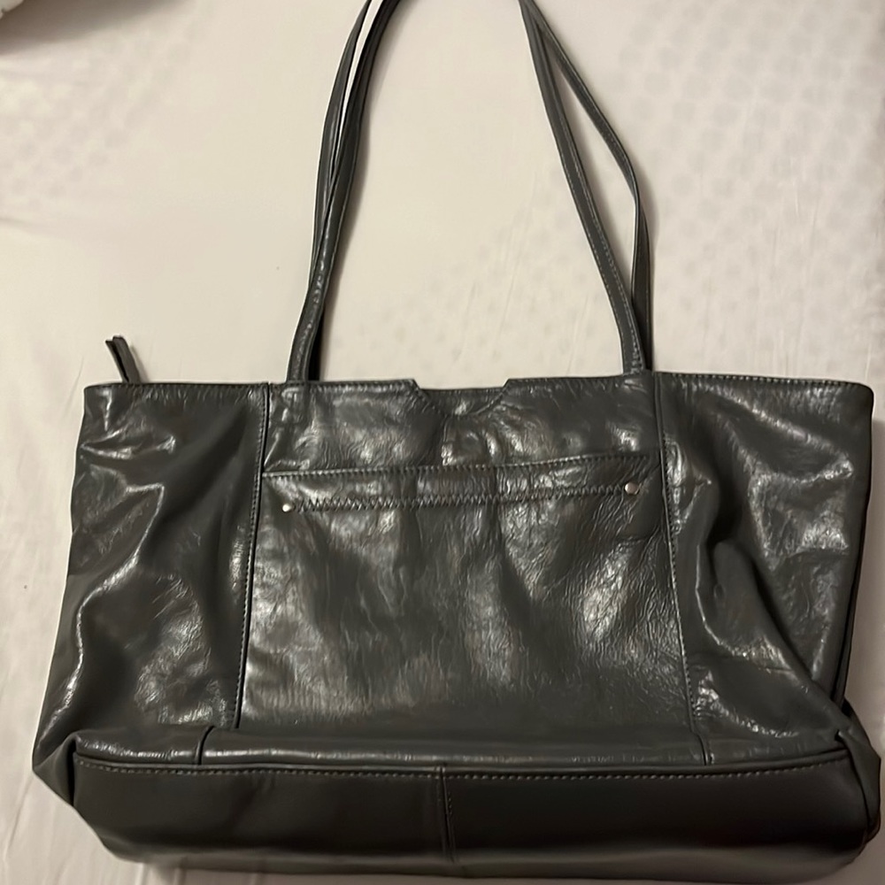 Latico gray leather shoulder bag.